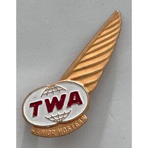 Vintage TWA Junior Hostess Wing Pin Gold Tone Enamel Aviation 60's Tin ?